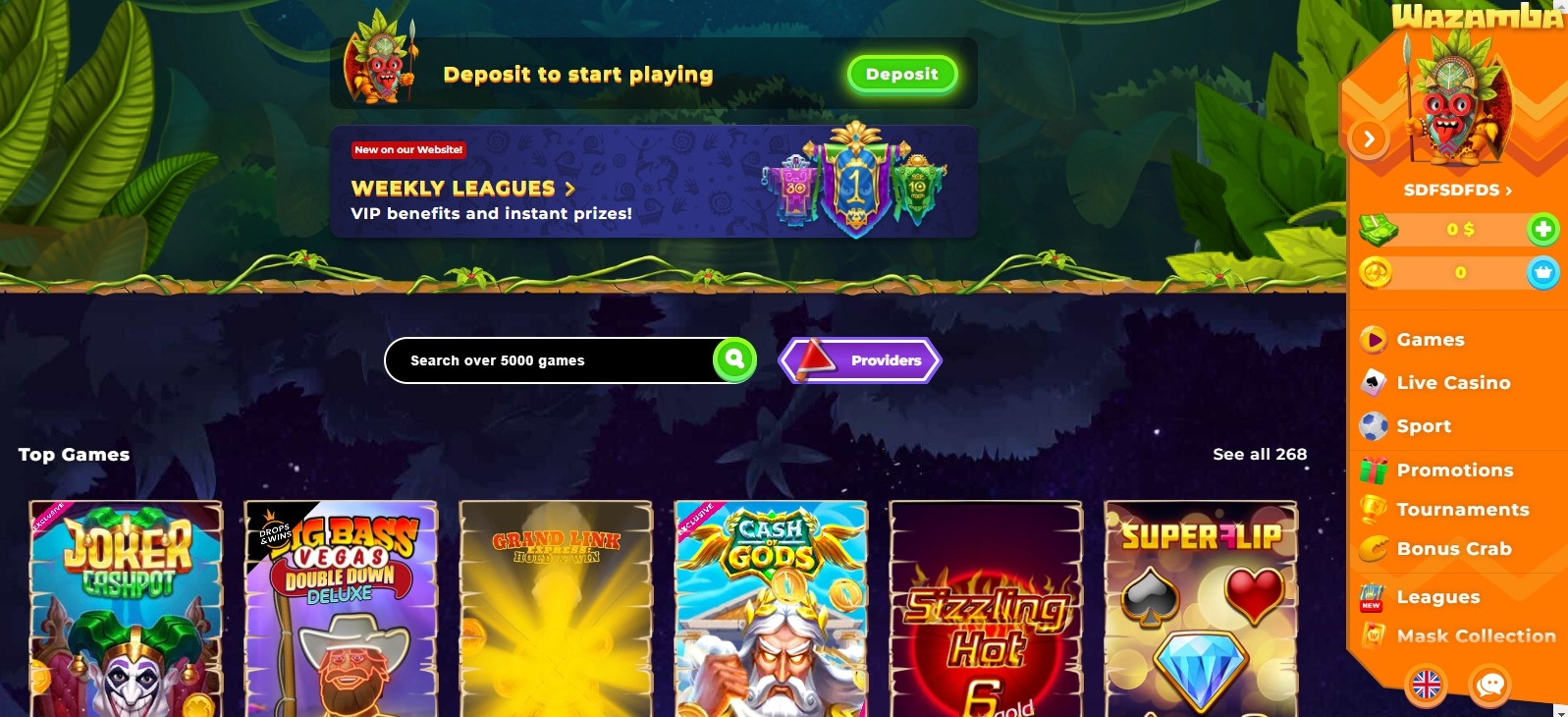 Wazamba Cameroon main page